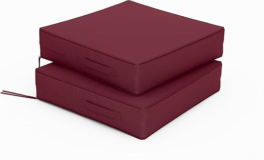 Patio Chair Cushions 19 X 19 X 4 Inch Waterproof Outdoor Seat Cushions for Patio Furniture, Outdoor Sofa Couch Pads with Ties & Handle, Set of 2, Burgundy