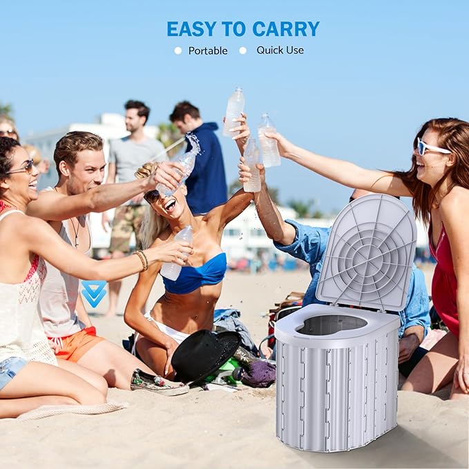 Portable Toilet, Upgraded 15'' toilet With Removable Paper Holder, Camping Toilet With A Load Capacity Of 450 Lbs, Portable Potty for Camping, Hiking, Road Trip, Car, RV, Tent, Beach, Truck Drivers