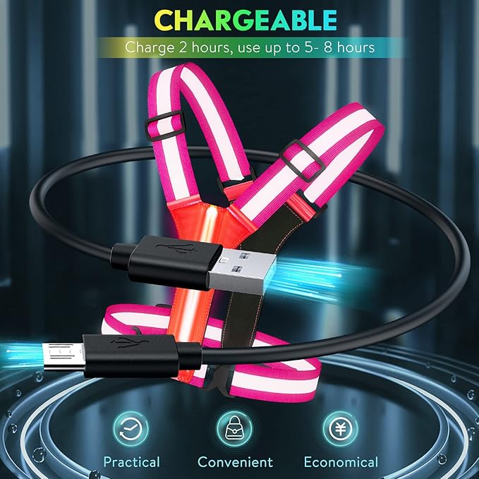 Simket Led Reflective Vest Running Gear, High Visibility Reflective Running Gear Rechargeable Adjustable Led Running Vest, Safety Night Running Gear for Men Women