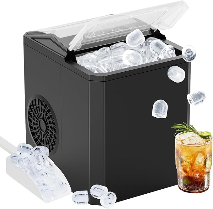 DUMOS Countertop Ice Maker, Portable 1.5L Ice Machine with Self-Cleaning, 26.5lbs/24H Fast Ice Making, 9 Bullet Ice Cubes in 6 Mins, 2 Size Options, Quiet Compact Ice Maker, Black