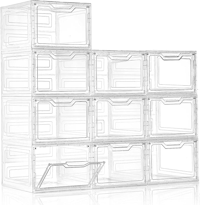 10 Pack Closet Organizers and Storage,Clear Stackable Plastic Storage Bins with Lids Magnetic Doors,Clothes Organizers and Storage,Plastic Craft Containers for Wardrobe Kitchen Bathroom Office