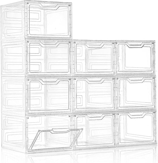 10 Pack Closet Organizers and Storage,Clear Stackable Plastic Storage Bins with Lids Magnetic Doors,Clothes Organizers and Storage,Plastic Craft Containers for Wardrobe Kitchen Bathroom Office