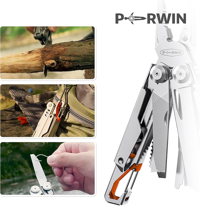 Multitool Stainless Steel Multi-Tool Pliers 13-in-1 with Sheath, Safe Locking, Carabiner, Professional Pocket Tools for Fishing & Camping