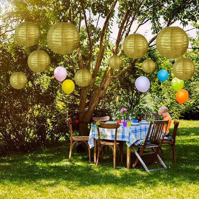 BEISHIDA 12-Inch Gold Paper Lanterns Decorative Chinese/Japanese Hanging Round Paper Lanterns Lamp for Birthday, New Years,Wedding,Christmas, Baby Bridal Shower, Home Decor, Party Decoration (6 Packs)