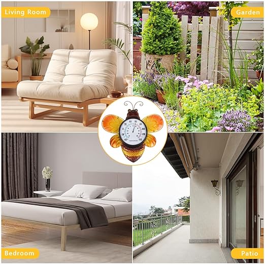 Indoor Outdoor Thermometer, Bee Wall-Mounted Thermometer Waterproof for Patio Garden Yard & Living Room, No Battery Needed