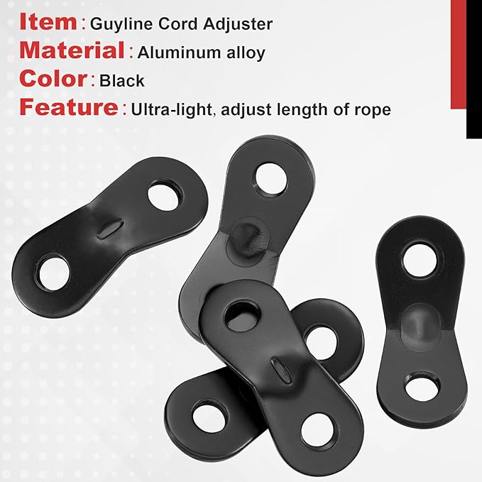 SATINIOR 20 Pieces Aluminum Alloy Guyline Cord Adjuster Tent Tensioners Rope Adjusters for Outdoor Camping Hiking (Black, one Size)