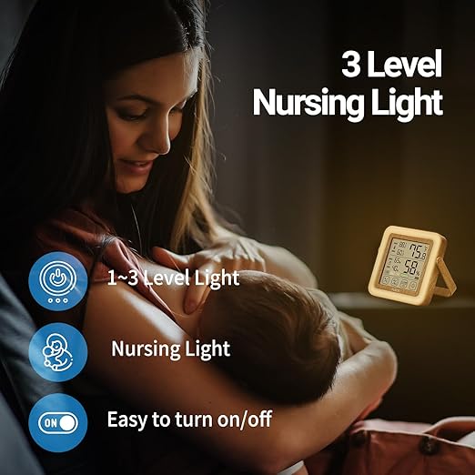 HuBDIC HubiBaby Digital Hygrometer Indoor Thermometer Humidity Meter Room Thermometer, Humidity Monitor for Home, Bedroom, Baby Room, Office, Greenhouse, Cellar, Portable Nightlight (Dark Wood)