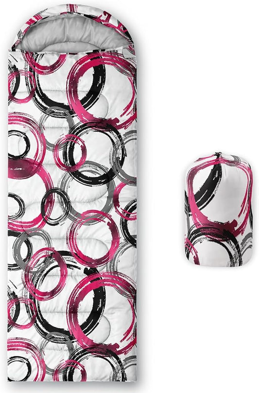 Sleeping Bags for Adults and Kids，3D Printing Camping Sleeping Bag for Girls Boys Lightweight Waterproof Cold/Warm 3-Season，Outdoor Travel with Compression Bags