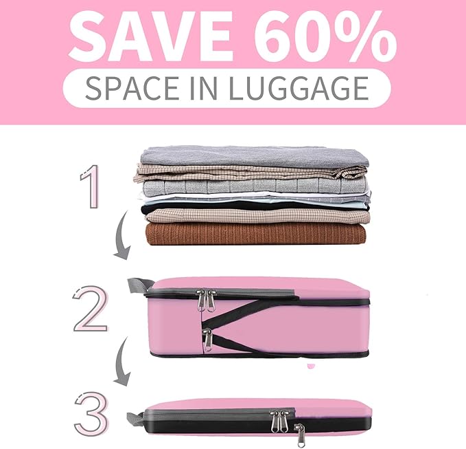 BAGAIL 4 Set/6 Set/8 Set Compression Packing Cubes Travel Accessories Expandable Packing Organizers (Cloth Pattern, 4-Pink)