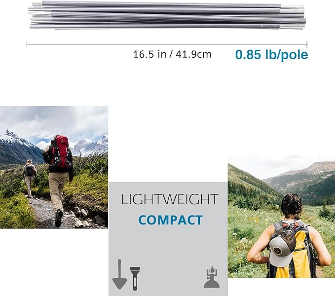 Preassembled Tent Poles Replacement, Gray 7001 T6 Heated Aluminum Tent Poles 1 Pole Pack