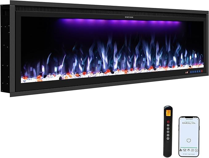 Benrocks 50'' WiFi-Enabled Electric Fireplace Insert - Alexa & App Control, 13 * 13 * 3 Color Combinations, Smart Fireplace Heater, Timer, Logs & Crystals Included, 750/1500W