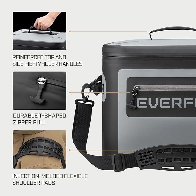 EVERFUN Soft Cooler 30 Can, Portable Insulated Small Cooling Lunch Box for Men and Women, Leakproof Ice Chest Bag for Travel, Beach, Camping, Beverage, Boating, Fishing, Tailgating, Work and Picnic