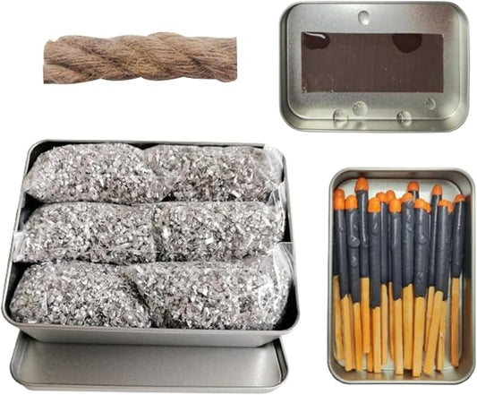 Fire Starter Kit with Magnesium Shavings and Waterproof Matches – Multiple Options with Ferro Rod and Fire Rope for Camping, Emergency, Bushcraft, Survival