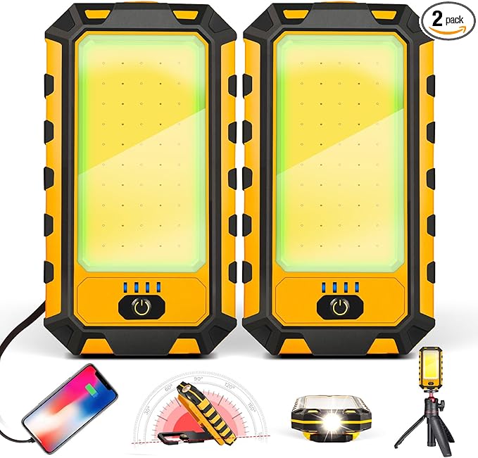 2Pack LED Work Light, 1500Lumens Rechargeable Magnetic Flashlight Rotatable Mechanic Light with Hanging Hook Job Site Lighting, Portable Worklight for Repairing Working Camping Hiking
