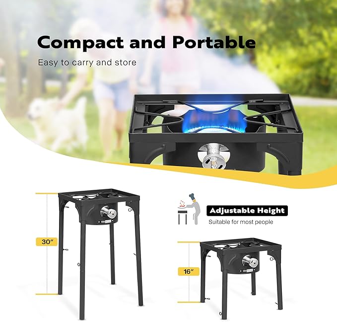 VIVOHOME 100,000 BTU Single Burner Propane Gas Stove, Portable Outdoor Camping Stove with Adjustable Legs, High-Power Cooking Stove for Camping, Backpacking, Backyard, Tailgating