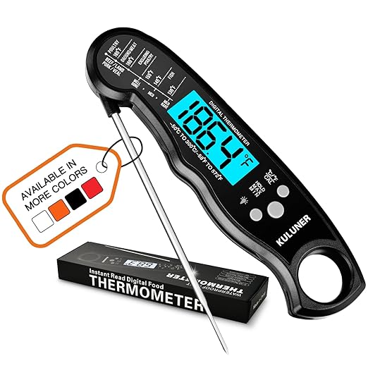 TP-01 Waterproof Digital Instant Read Meat Thermometer with 4.6 Folding Probe Backlight Calibration Function for Cooking Food Candy, BBQ Grill, Liquids,Beef(Black)