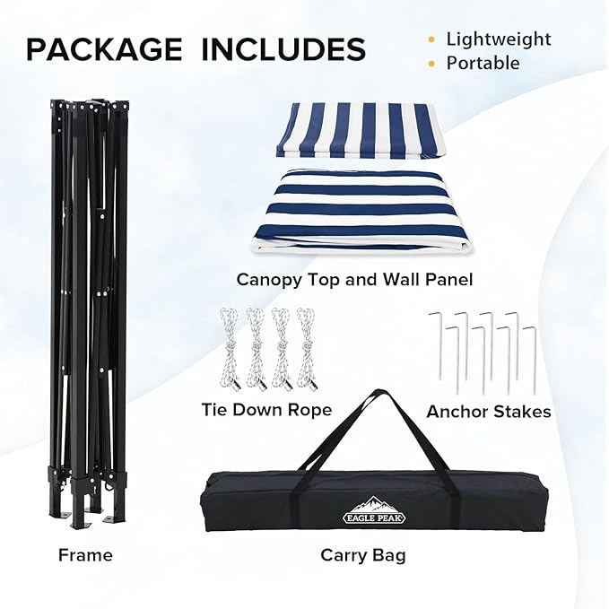 EAGLE PEAK Flex Compact 5x5 Pop-up Canopy Changing Room, Portable Privacy Dressing Room for Indoor Fashion Photoshoots, Camping, or Pool, White/Blue