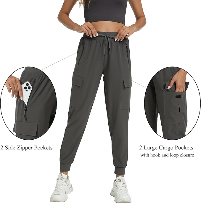 Kcutteyg Womens Water Resistant Hiking Pants with Pockets Quick Dry Soft Athletic Workout Joggers Pants for Camping Travel