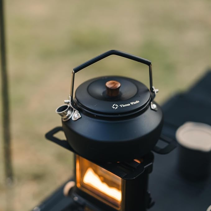 0.6 Liter Lightweight Stainless Steel Camping Kettle Portable Camp Tea Pot, Outdoor Campfire Use, Black