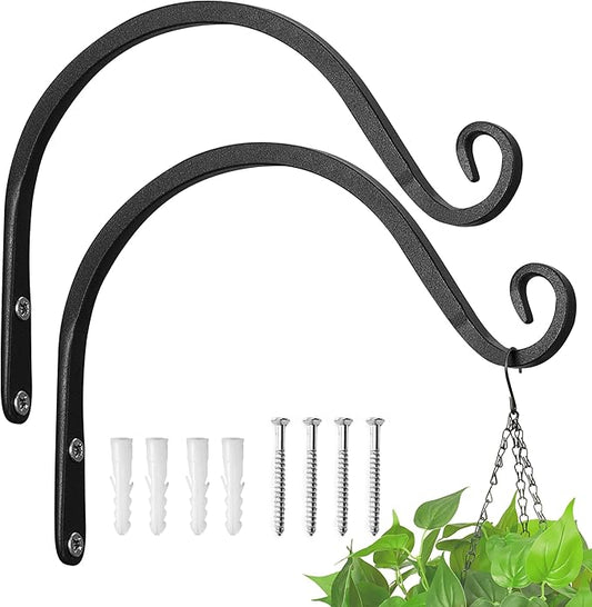 Kingsyard 2-Pack Wall Plant Hanger Outdoor - Heavy Duty Metal Decorative Hanging Bracket Hooks for Hanging Plant, Hummingbird Feeders, Lanterns, Wind Chimes Outdoor & Indoor, 8-Inch/Black