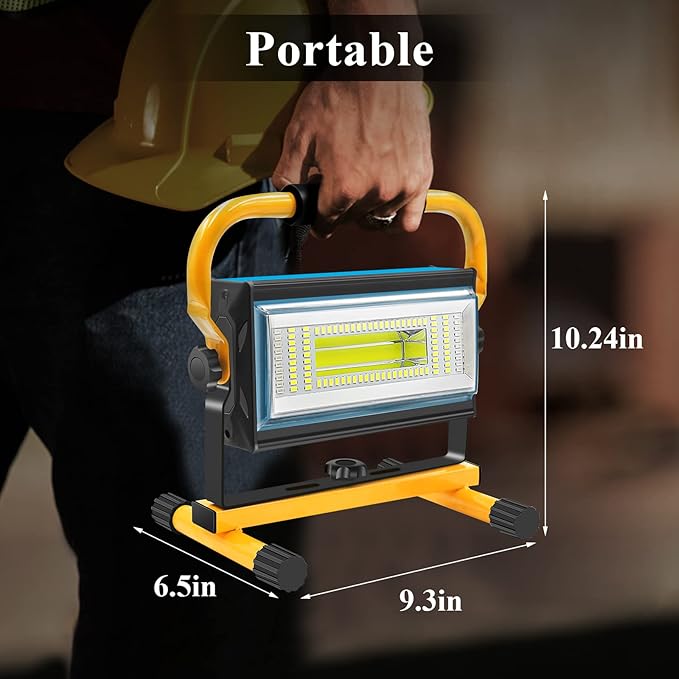 100W COB Rechargeable Work Light, 7000LM Cordless LED Work Lights, Waterproof Portable Flood Light with Stand for Outdoor Camping, Hiking, Garage, Car Repairing, Workshop Job Site Lighting