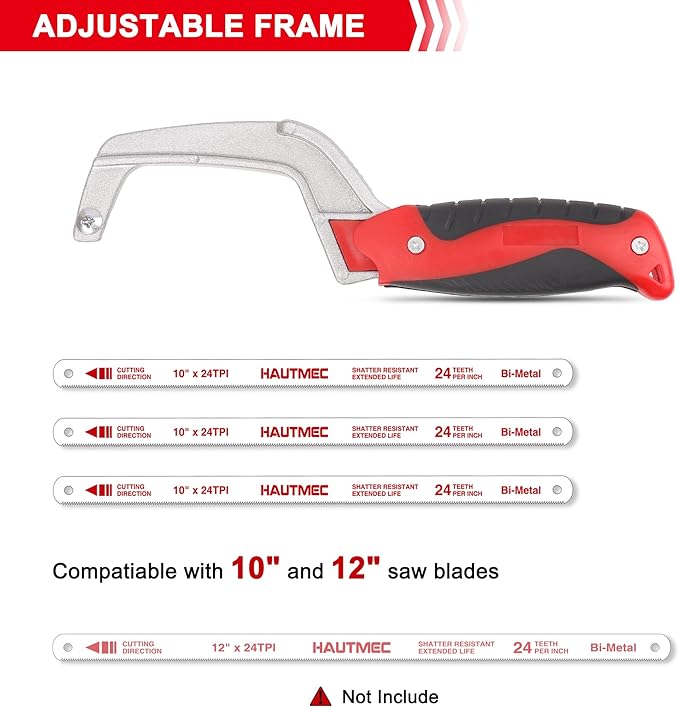 HAUTMEC Mini Hacksaw, Compact Hand Saw with 10" Bi-Metal HSS Blade, Lightweight Hack Saw for Metal Wood PVC, Especially Cuts In Tight Hard-Reach Spaces – HT0355