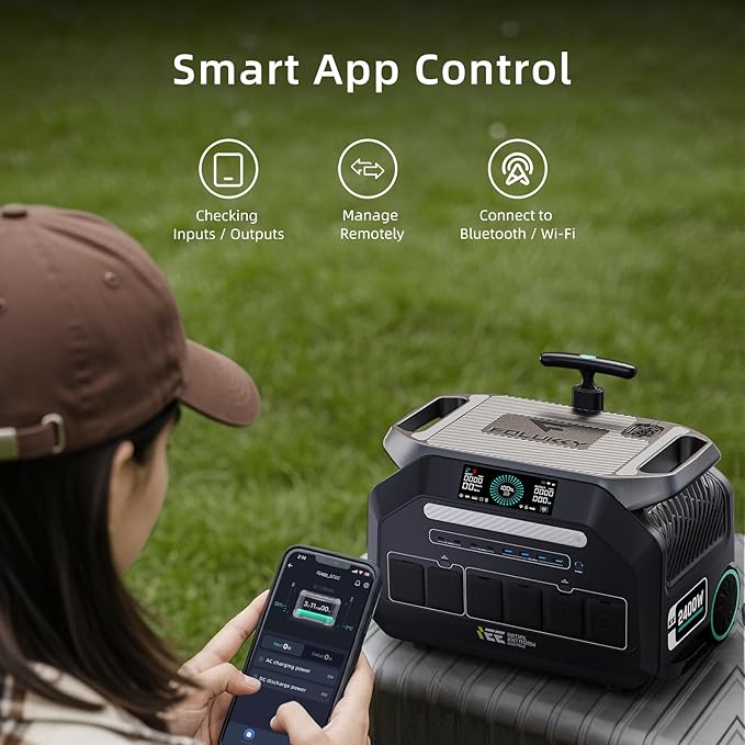 IEE 2048Wh Solar Generator,2400W Portable Power Station P2400 with LiFePO4 Batteries and 500W Solar Panel,1800W AC Charging,4 AC Outlets Up to 2400W for Home,Power Outages, Camping,and RVs