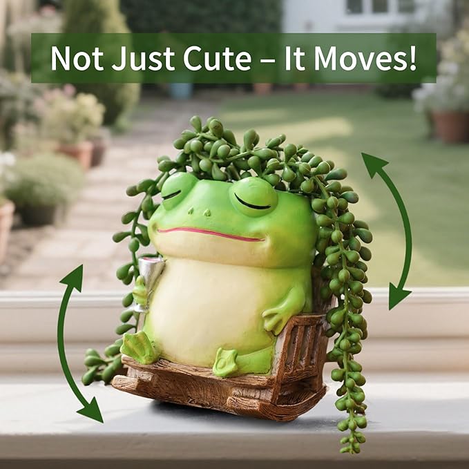 Unique Frog Plant Pots Indoor, Cute Small Succulent Pots with Drainage Hole, Rocking Chair Planters for Outdoor Indoor Plants, Resin Flower Pot for String of Pearls, Gift Ideas for Mother
