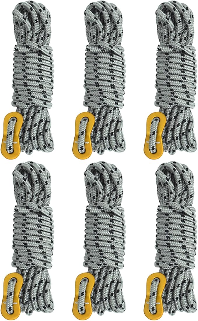 GEERTOP 6 Pack 5 mm Guy Lines Ultralight Tent Cords with Aluminum Adjuster Tensioner Outdoor Camping Guylines Ropes for Tent Tarp, Canopy Shelter, Climbing, Hiking Backpacking Survival Gear