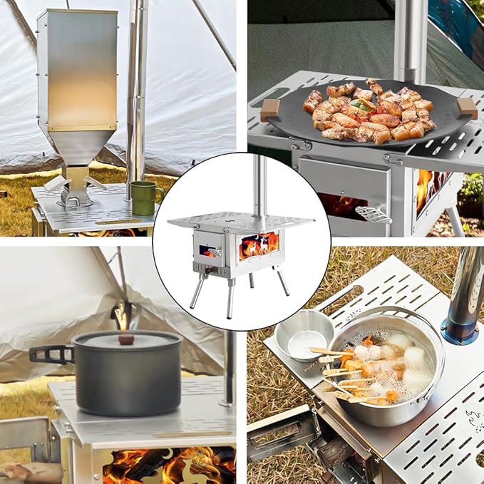 Outdoor Camping Tent Stove Portable Camping Stove Stainless Steel Stove With Chimney Pipe for Outdoor Cooking Camping BBQ Accessories