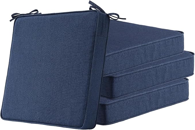 Sunbrella Square Corner Seat Cushions, 18.5" x 16" x 3", Set of 4, Indoor Outdoor Water Repellent Universal Chair Pads with Ties for Patio Furniture, Garden Dining Chairs, Specrtum Indigo