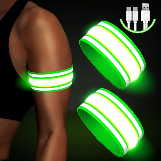 Light Up LED Armband for Running Walking at Night,Reflective Arm Bands for Runners,Rechargeable Jogging Lights,High Visibility Night Running Safety Gear Adjustable Running Women Men Kids