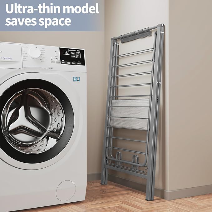 APEXCHASER Ultra Thin Drying Rack for Clothing, Foldable Clothes Drying Rack with Enhanced Capacity, Convenient and Space-Saving Laundry Rack with Adjustable Wings