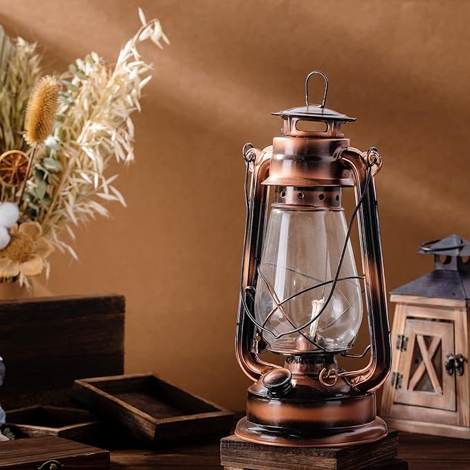 4 Pieces Oil Lamp 12 Inch Hurricane Lantern Kerosene Lamp Oil Lantern Fuel Camping Lanterns Burning Lantern Metal Hanging Lantern with Wick for Indoor Party Decorations Home Camping Hiking (Bronze)
