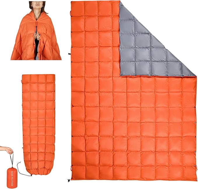 Down Camping Blanket, Muti-Use Outdoor Travel Blanket, Puffy Sleeping Bag Blanket, Waterproof Packable Backpacking Quilt for Camping, Travel, Airplane, Hiking, Picnic, 55''x79''