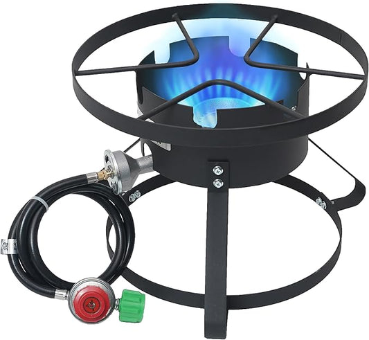 High Pressure Gas Burner 1-Burner Outdoor Propane Gas Cooker with 0-20 PSI Adjustable Regulator and Hose (BLACK) SA1600