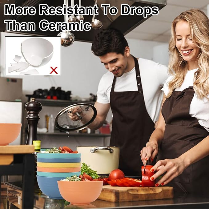 Homienly Bowls for Kitchen Cereal Bowls Wheat Straw Bowls 8 PCS Unbreakable Lightweight Bowl Set Microwave and Dishwasher Safe Bowl,Reusable Bowl for Serving Soup,Oatmeal,Ramen,Salad(Multi, 26 OZ)