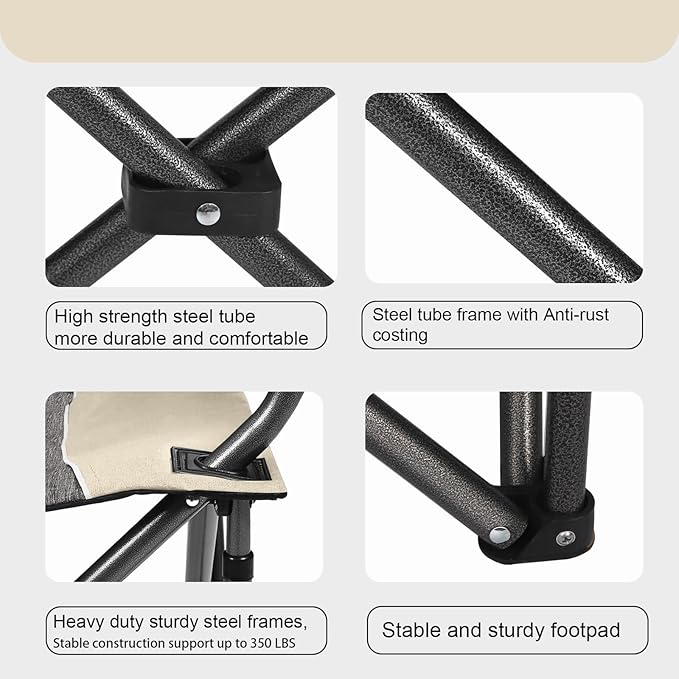 Northroad Oversized Portable Camping Chair, Full Padded Outdoor Folding Chair Support 350 LBS, Heavy Duty Lawn Chair with Cup Holder, Cooler Bag, Lumbar Support, Head Pocket for Adult-Beige