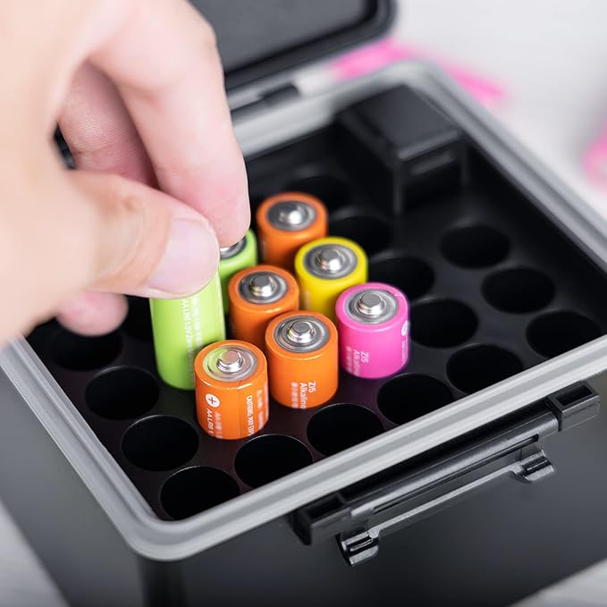 JJC AA Battery Case for 28x AA, AA Battery Storage Case with Detachable Tester,28 Slots AA /14500 holder Organizer Storage for Household Batteries,Water-Resistant and Shockproof