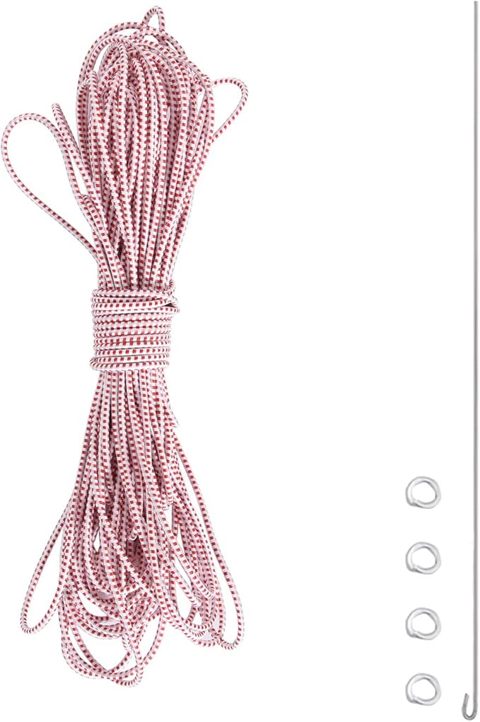 Tent Pole Shock Cord 60ft, Elastic Bungee Cord, Replacement Shock Cord for Tent Poles, Tent Pole Repair Kit, Elastic Cord with Lead Wire and Washers