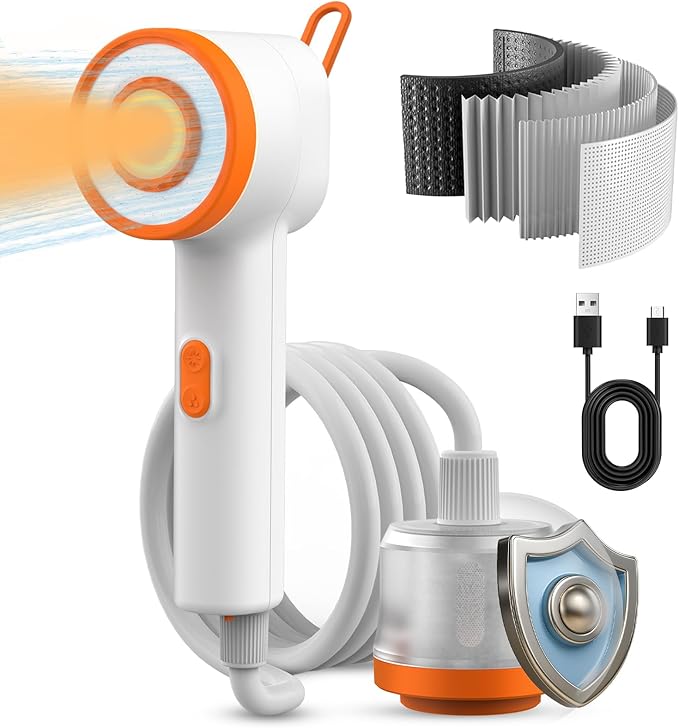 Portable Camping Shower with Filtration, Long Lasting Rechargeable Outdoor Shower with Led Light, Low Noise Portable Shower Pump Head for Hiking, Beach Vacation, Pet Bath, Camping Essentials