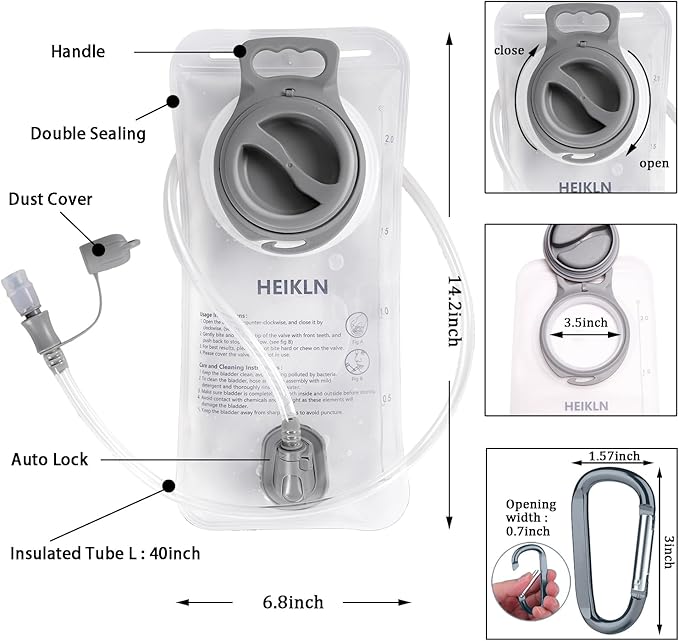 Hydration Bladder 1.5L-2L-3L,Leak Proof Water Reservoir, BPA Free Military Water Storage Bladder Bag Hydration Pack Replacement Easy Clean for Bicycling Hiking Camping Hunting Running