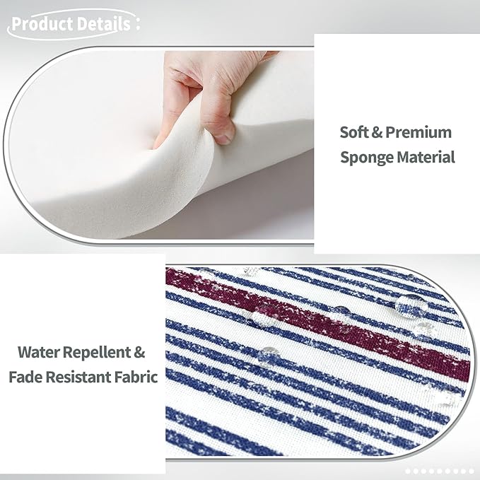 Indoor/Outdoor Chair Cushions 16x17 Inch, Patio Chair Cushions with Ties, All Weather Seat Cushions for Patio Furniture Home Garden Chair Use, Set of 2, Stripe Denim Blue