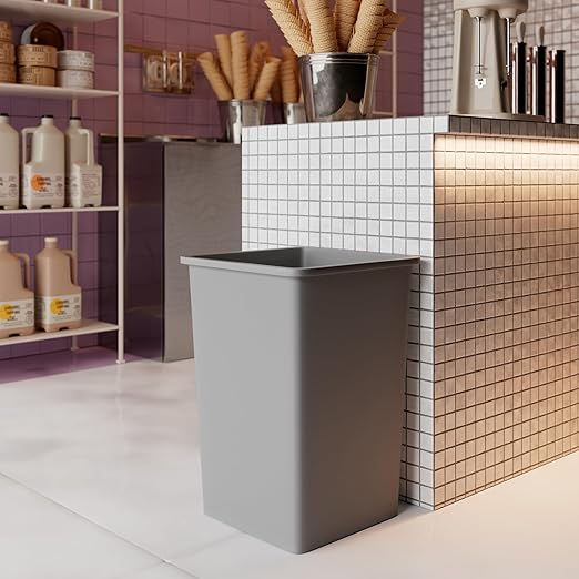 35 Gallon Gray Square Commercial Trash Garbage Can | Outdoor Office Restaurant School Kitchen