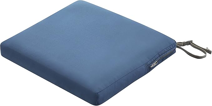 Classic Accessories Ravenna Water-Resistant 17 x 15 x 2 Inch Patio Seat Cushion, Empire Blue, Chair Seat Cushion