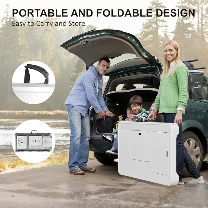 42.5" Fish Cleaning Table with Dual Sink, Portable Folding Camping Table with Faucet, Sprayer, Grid Rack, Hose Hook Up & Knife Groove, Outdoor Sink Station for Picnic Beach Patio