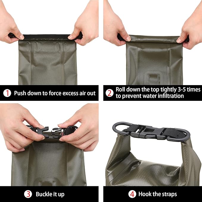 Waterproof First Aid Kit Roll Top Boat Emergency Kit with Waterproof Contents for Fishing Kayaking Boating Swimming Camping Rafting Beach Green