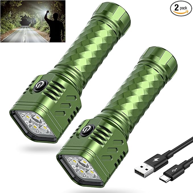 Rechargeable Flashlights High Lumens, Metal Flashlights Rechargeable, Super Bright Flashlight, Waterproof Tactical Flash Light, High Powered LED Flashlight for Emergency Home Camping Essentials 2Pack