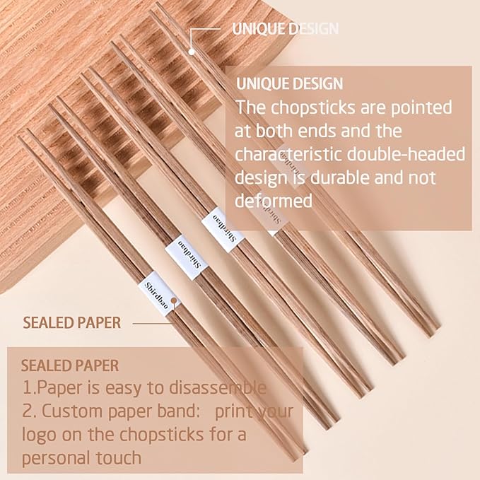 100 pairs Disposable Bamboo Chopsticks Separated With Paper Band To Go Chop sticks Double Pointed, 9.5 Inch(Brown)