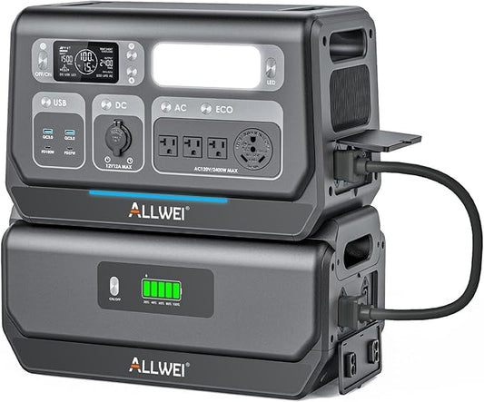 ALLWEI 2400W Portable Power Station and B200 PRO Expansion Battery, 4096Wh LiFePO4 Battery 4 AC Outlets Up to 2400W for Home, Outdoor Camping, RV, With 1500W AC Charging &1200W Solar Charging